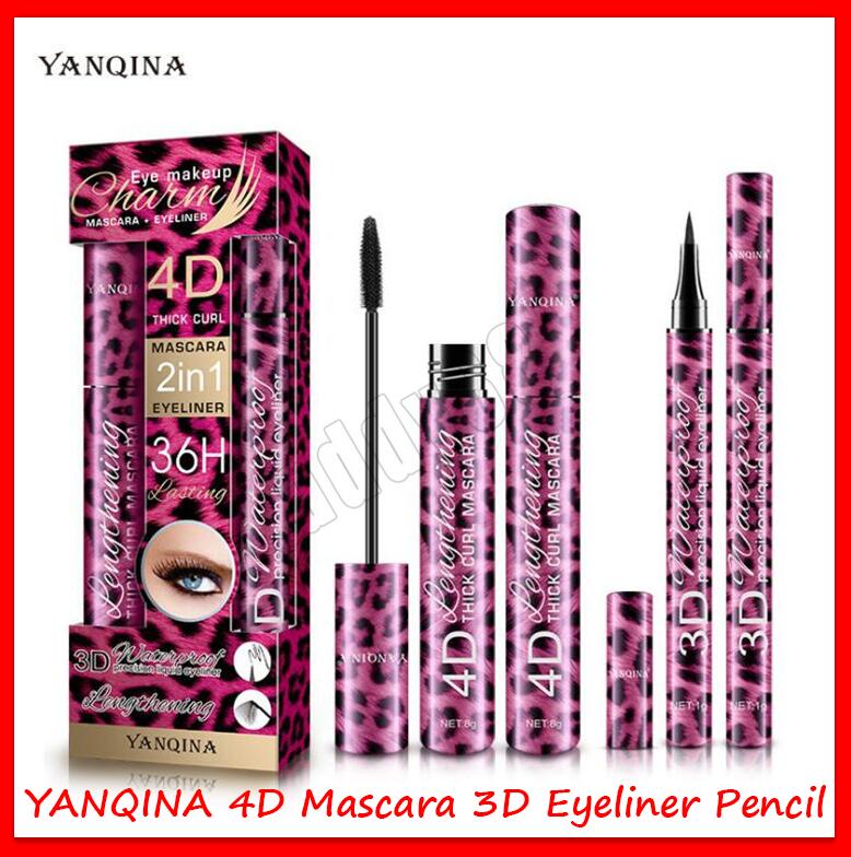 

2019 New Eye Makeup YANQINA 4D Mascara 2 in 1 Set Mascara Eyeliner 3D THICK CURL 36H Liquid Eyeliner 10g Long-lasting Waterproof Lengthening, Black