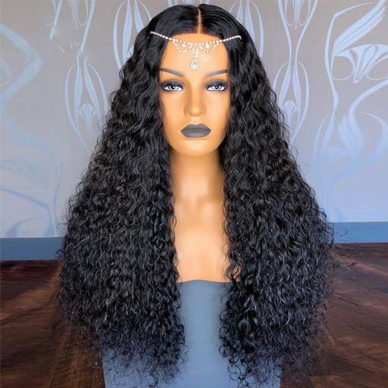 

Brazilian Natural Color Remy Hair 180 Density Water Wave Human Hair Wigs for Black Women Deep Part 13x6 Lace Front Curly Wigs, 13x3 lace front wig