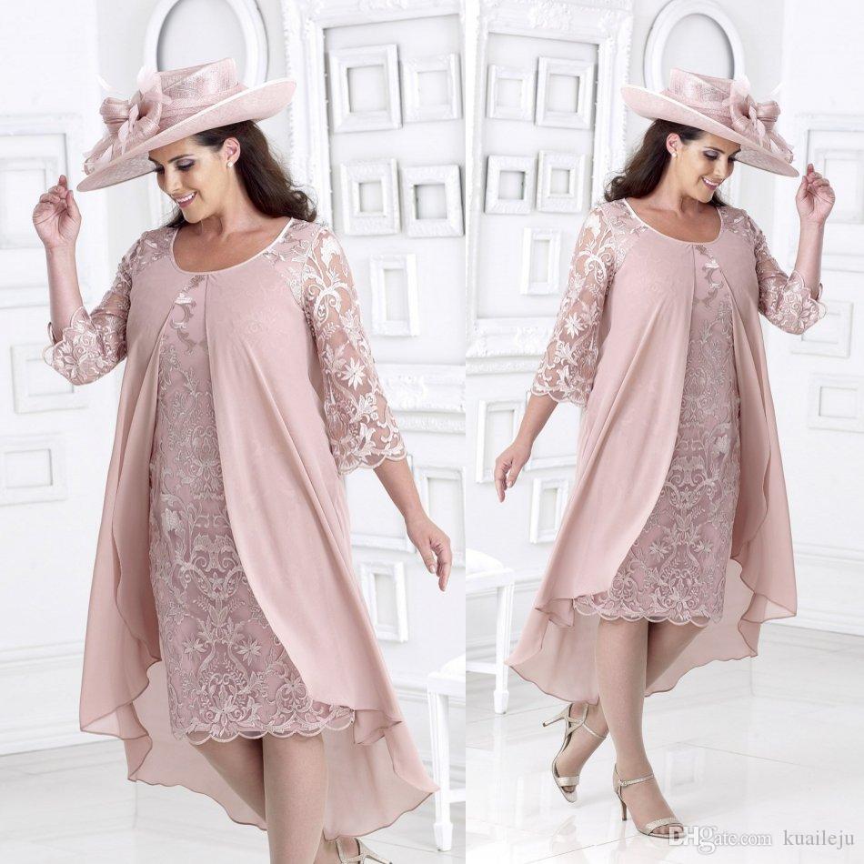 

Newest Veromia Lace Jewel Half Sleeve High Low Mother Of The Bride Dresses Sheath Chiffon Mother Bride Dresses Plus Size Wedding Guest Dress