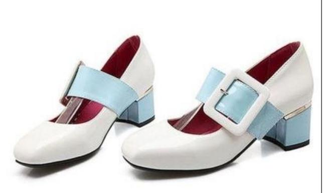 

2019 Women's shoes in Spring and Autumn with New style Middle heel Coarse heel Square head @18, White