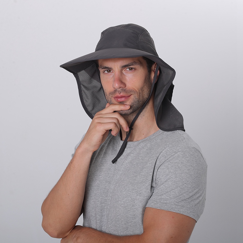 

Wide Brim Hats Fishing Cap With Drawstring Double Layer Mesh Adjustable Breathable Waterproof Sunshade Visor Hat Outdoor Sports, Light gray