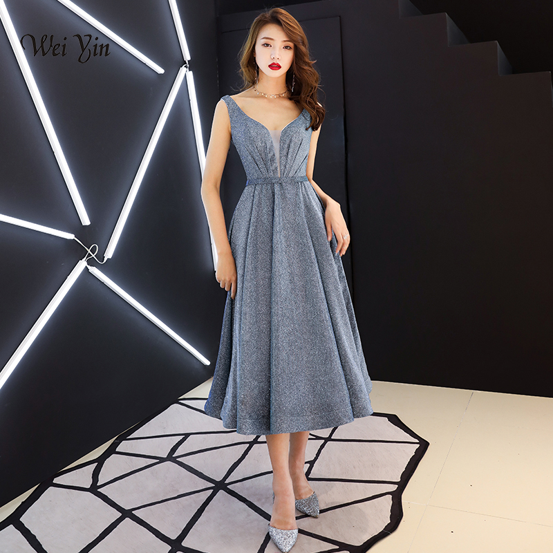 

weiyin New Evening Dress Long 2019 New V-Neck Women Elegant Satin A-Line Evening Party Gown Dress WY1392, Beige