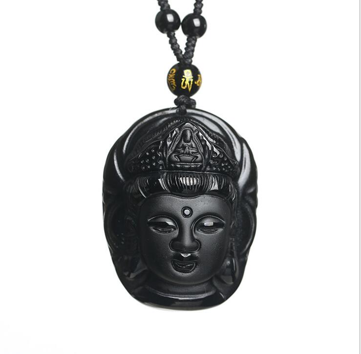 

Natural obsidian pendant guanyin head crystal jewelry necklace for men and women wholesale gifts for women Fine jewelry