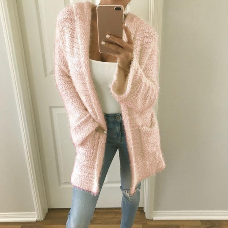 

2019 Winter New Fashion Slim Womens Coat Hooded Knit Cardigan Pocket Long Sleeve Casual Loose Warm Outwear Z731, Black