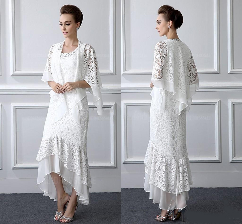 New Two Pieces Lace Mother Of The Bride Dresses With Coat Jewel High Low Women Prom Party Gowns Wedding Guest Gowns-image-452421563