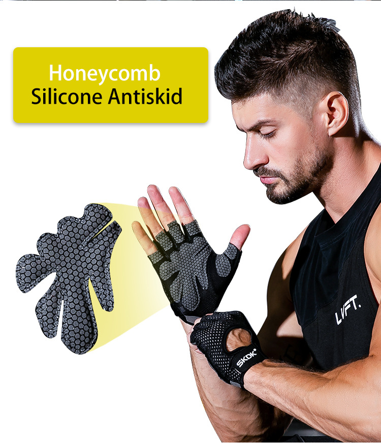 

Half finger fitness gloves thin sports sweat-absorbent anti thin sports sweat-absorbent anti-skid hand training horizontal bar riding gloves, Black