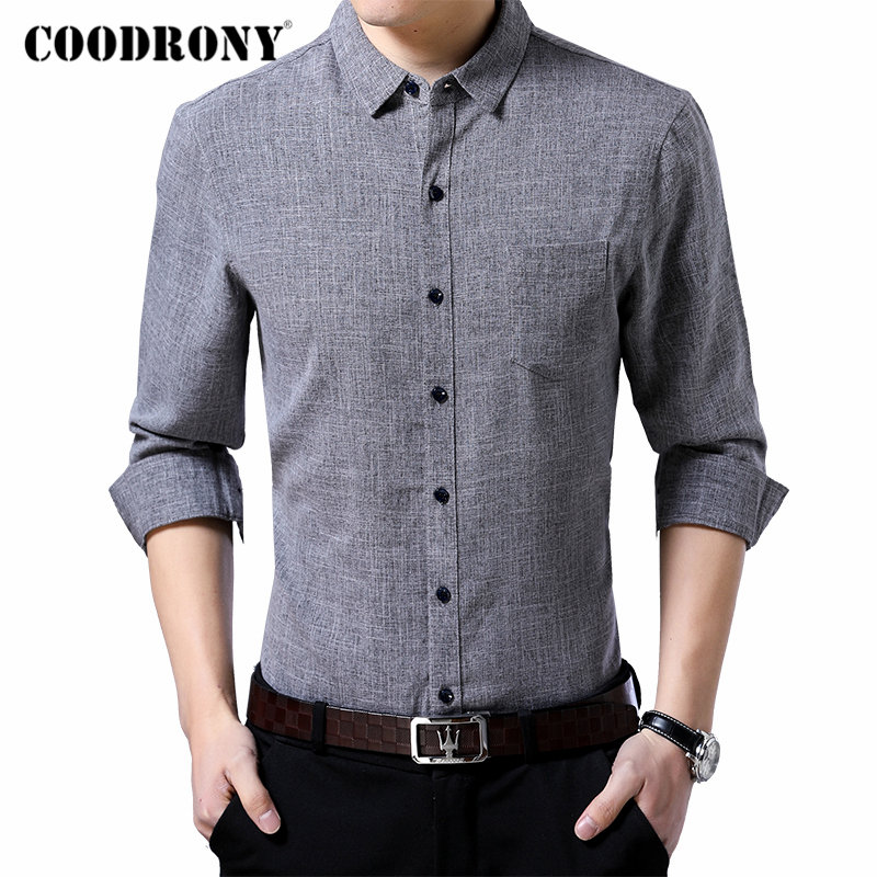 

COODRONY Brand Men Shirt Business Casual Shirts Autumn Long Sleeve Cotton Shirt Men Clothes Camisa Masculina With Pocket 96093, Gray