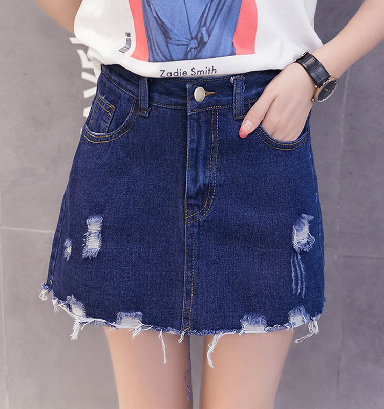 

Fashionable Women' Denim Skirt 2020 Summer Denim Skirt Pants Girl A-line Broken Hole Pants Casual Short, Sky blue