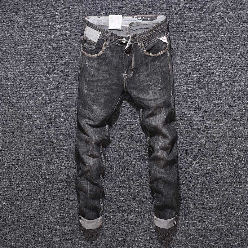 

Newly Designer Fashion Men Jeans Black Gray Color Slim Fit Italian Vintage Jeans Men Denim Pants Elastic Hip Hop Homme