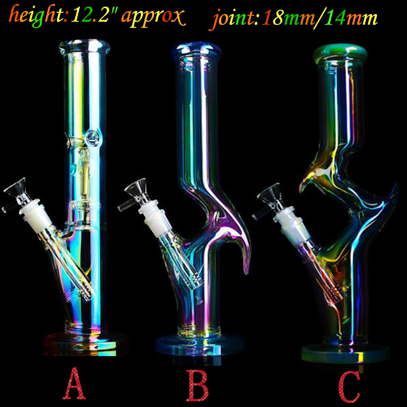 

12.2 Inch Approx Colorful Straight Glass Bongs Dab Rigs Glass Water Pipes 18 mm Plunge With 14MM Bowl Joint In Stock