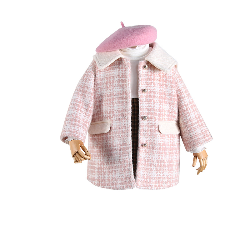 

Girls gold velvet long coat 2020 autumn and winter new children's long sleeve large lapel woolen coat thick, Green