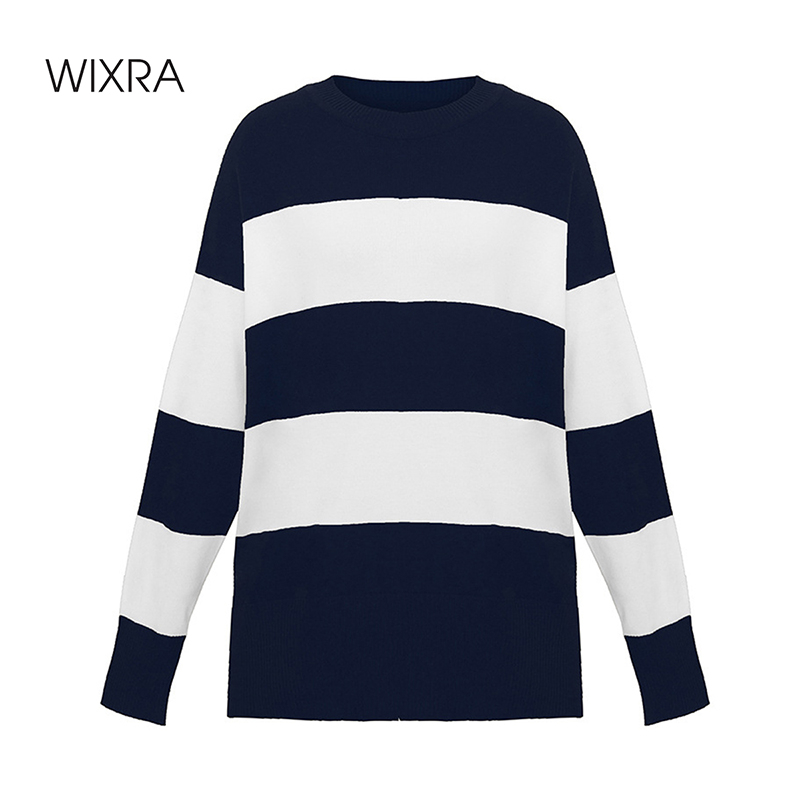 

Wixra Women' Sweater Pullovers Striped O-Neck Autumn Winter Women Knit Loose Long Sleeve Sweater For Ladies, Green