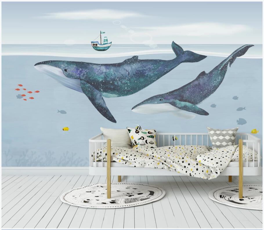 

custom photo 3d wallpaper Whale children's room submarine boat small fish home decor living room 3d wall murals wallpaper for walls 3 d, Non-woven wallpaper