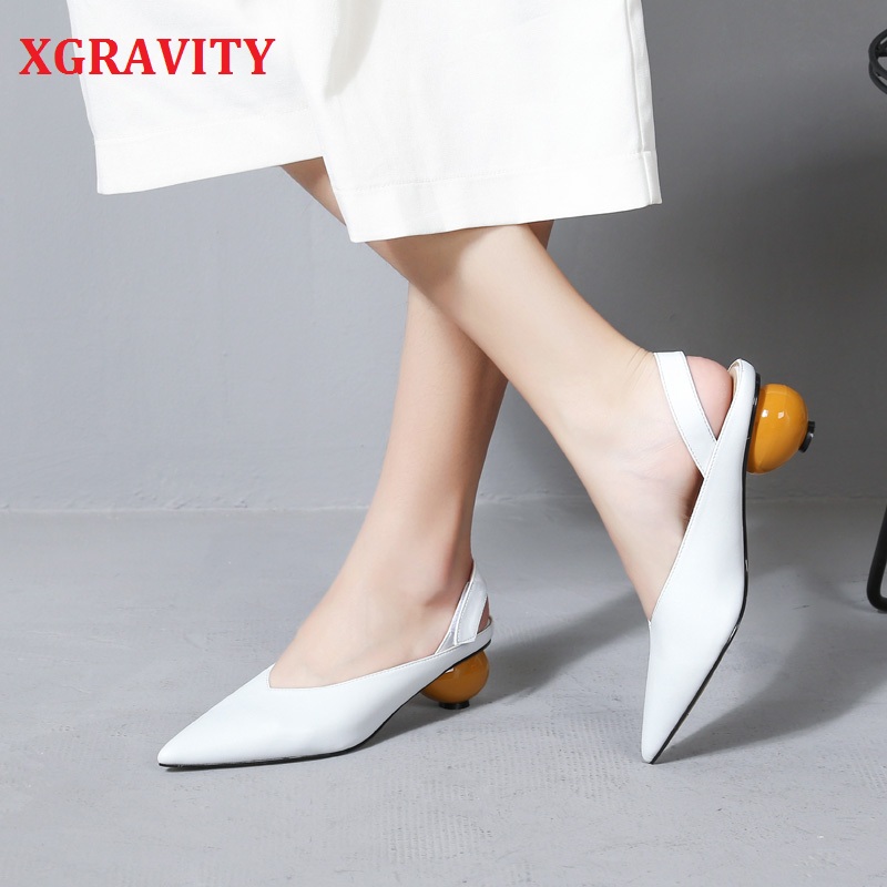 

XGRAVITY 2020 New V Design Women New Fashion Pointed Toe Dress Shoe Ladies Summer Women High Heel Sandals Abnormal Heels A088, White