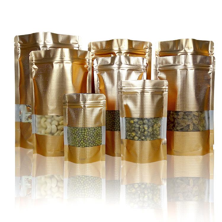 50PCS 16Silk Golden Embossed Window, Self-supporting Closure pockets Pattern, Aluminum Foil Bag, Food Packaging Bag-image-522452874