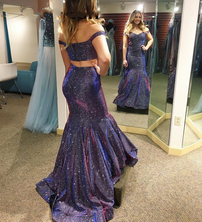 

Sparkly Mermaid Purple African Prom Dresses 2020 Sexy Off Shoulder Long Black Girls Formal Graduation Gala Dress, Hunter green