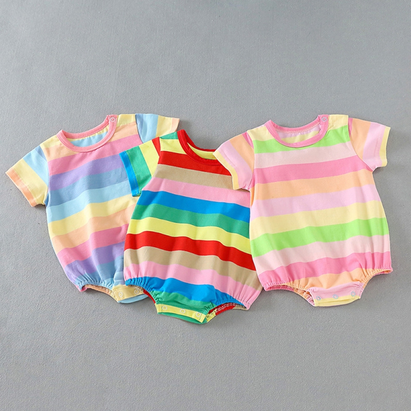 

Summer Newborn Baby Clothes Baby Girl Boy Rompers Rainbow Stripe Jumpsuit Outfits Playsuits, Red