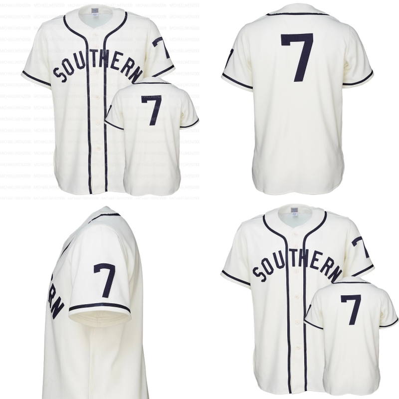 

SUBR SU Southern Jaguars and Lady Jaguars 1959 Home Jersey 100% Stitched Embroidery Vintage Baseball Jerseys Custom Free Shipping, White number 7 no name