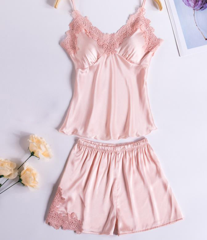 

Woman Sexy Ice Silk Sleepwear Female Fashion Simulated Silk Home Suit Nightgown Lady Halter pajamas Dressing Gown, Pink