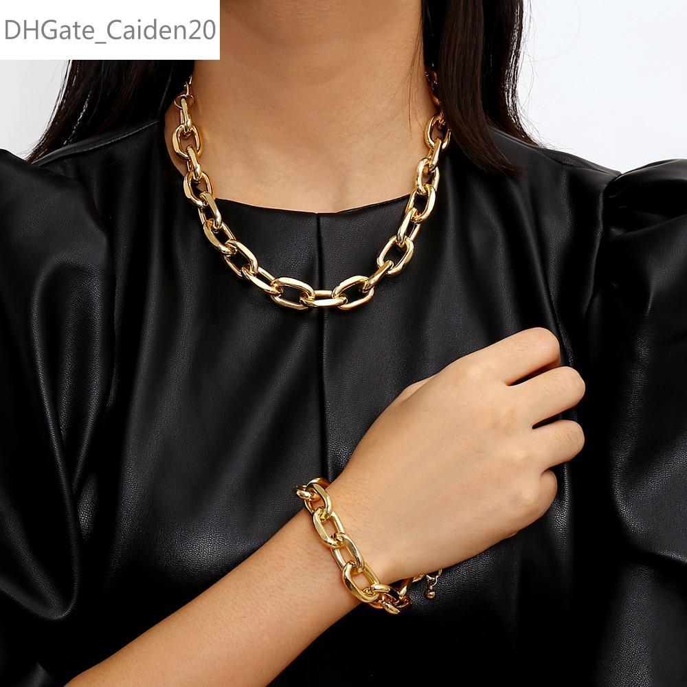 

Vintage Miami Cuban Thick Choker Necklace Punk Charm Chunky Heavy Metal Necklace Bracelet Set For Men Women Jewelry