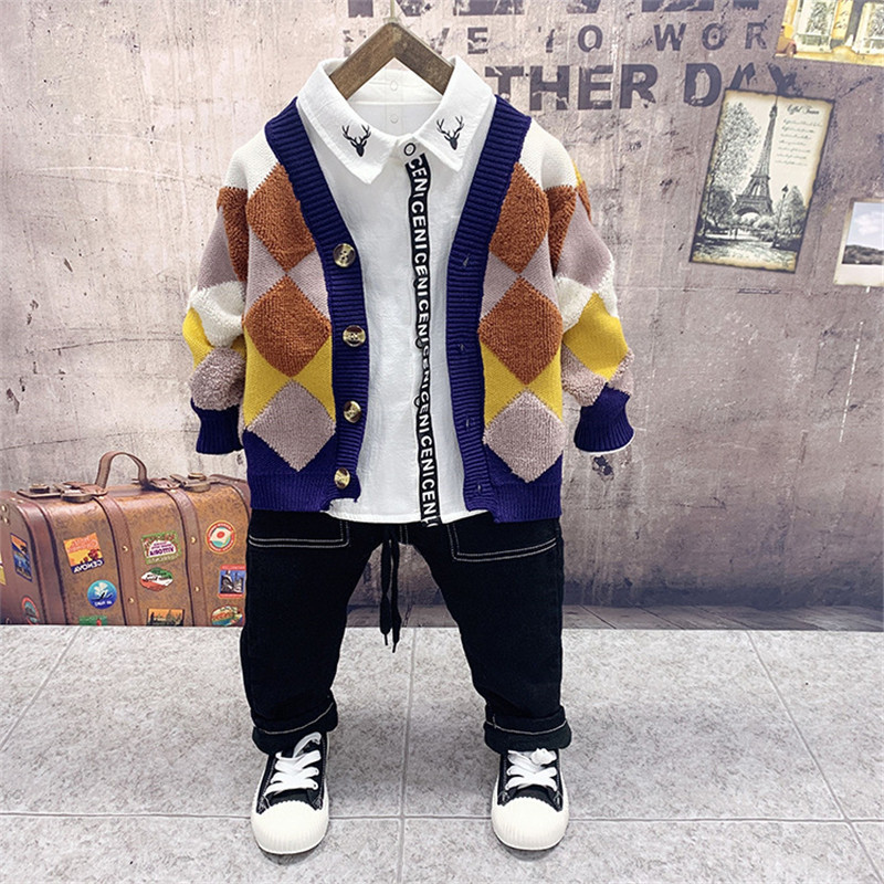 

2 3 4 5 6 Y Toddler Boys Clothing Sets Fashion Thick Shirt Knit Cardigan Pants 3pcs Children Sport Suit For Boy High Quality New, Shirts