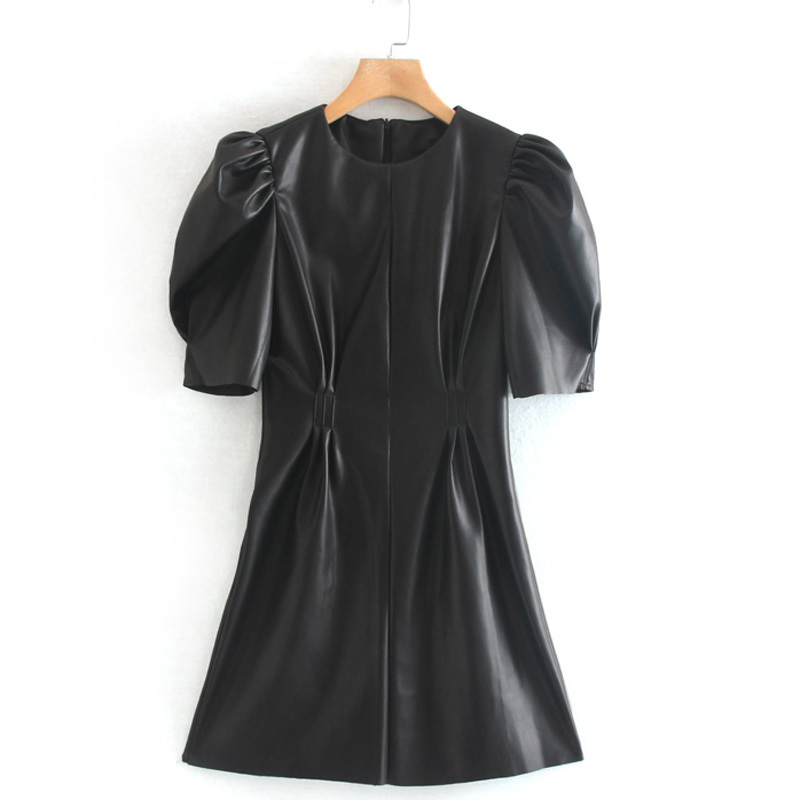 Womens Plus Size Wet Look Pu Shiny Long Short Sleeve Calf Length Midi Dress