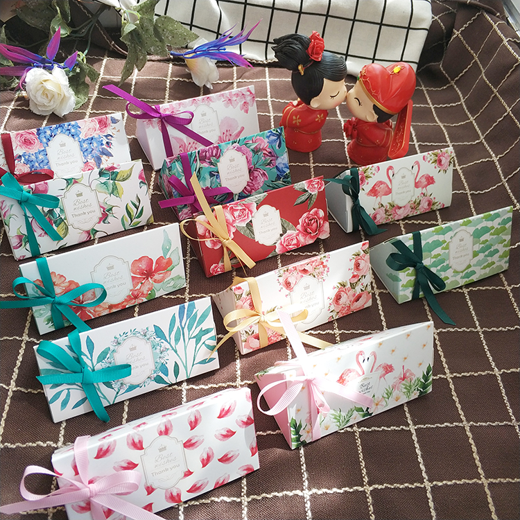 

11.5*6*5cm Colorful Paper Box DIY Wedding Party Favor Gift Box Candy Chocolate Gift With Ribbon 100pcs\lot Free shipping