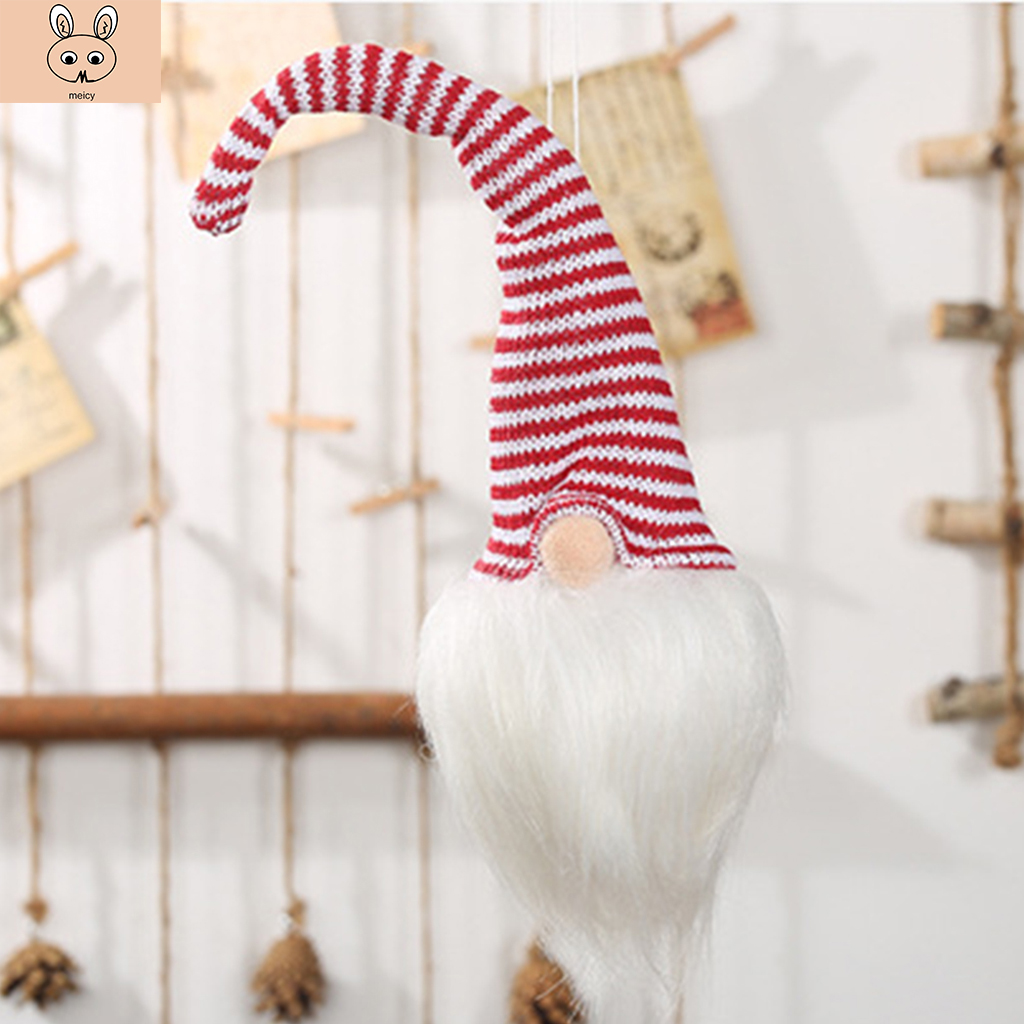 

Plush Doll Holiday Cartoon Party Decor For Home New Year Pendant Christmas Ornament Stripe Cap Faceless Doll With Lamp