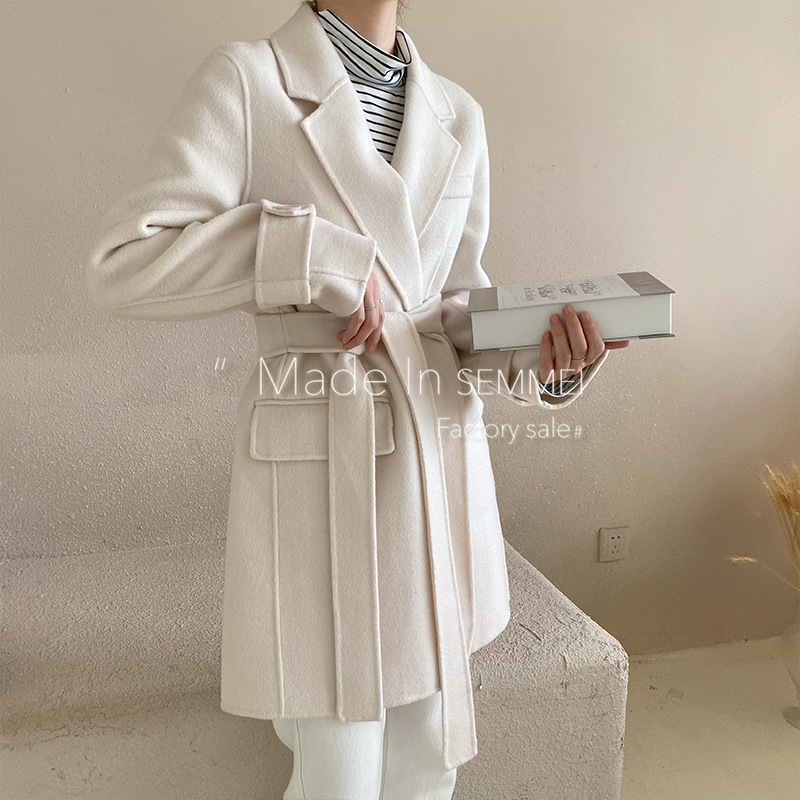 

Women oversize boyfriend style wool blazer jacket white grey color for winter high quality office lady outfit
