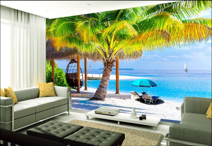 

3d wall paper for living room custom photo Seaside landscape coconut tree landscape living room 3d wall murals wallpaper for walls 3 d, Non-woven wallpaper