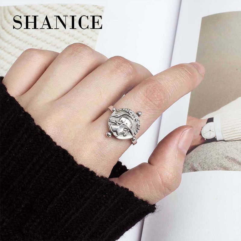 

Wedding Rings SHANICE 100%925 Sterling Silver Open Ring Thai Retro Punk Make Old Girl Portrait Art Design Adjustable Bague Fine Gift