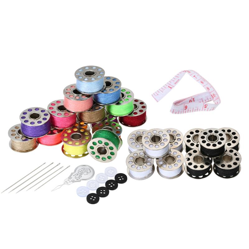 

15pcs Mixed Colors Bobbins + 5pcs White Bobbins + 5pcs Black Thread Sewing Accessories Supplies Kit