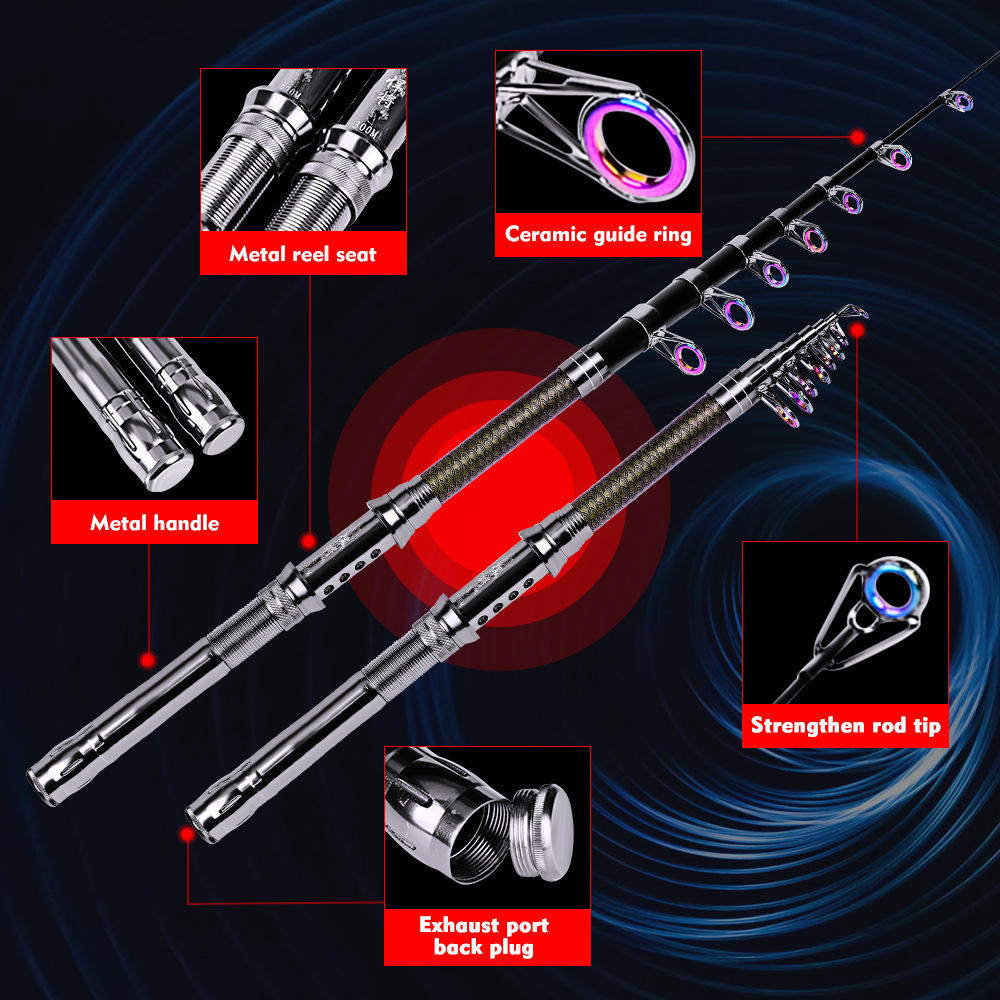 

Hot Carbon Fiber Casting Spinning Rods Telescopic Fishing Rod 1.8m to 3.6m Metal Handle+Reel Seat Boat Fishin Rods