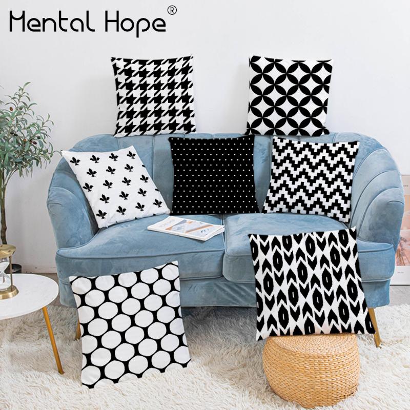 

Plaid Printed Black Cushion Cover Plush Throw Pillow Cover Striped Patten Home Decor Square Geometric Soft Decorative Pillowcase, 3906-5
