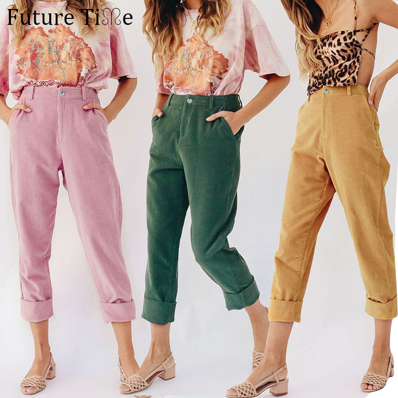 

Future Time Autumn And Winter Explosion Corduroy Casual Solid Color Pull-on Trousers Casual Classic Look Three Colors SP403, Green
