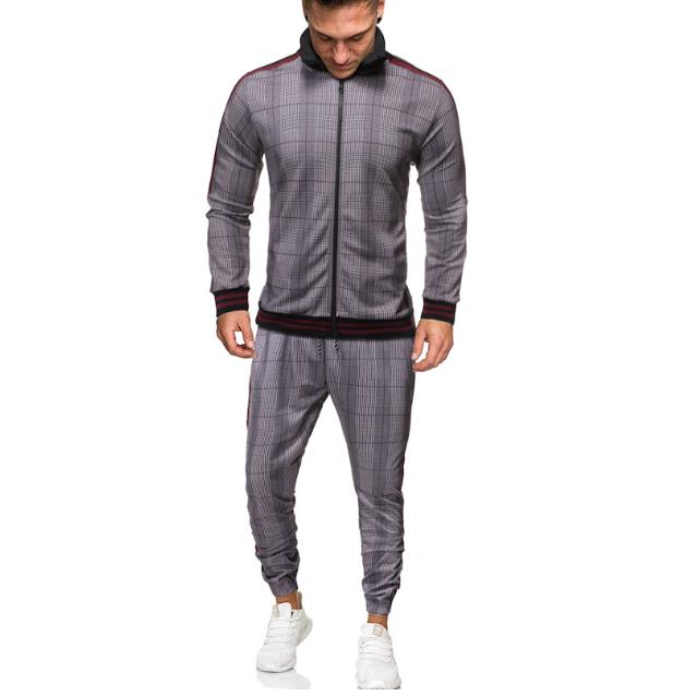 Printemps Automne 2020 Hommes de luxe de Survêtements Mode d'impression numérique Plaid Hommes Sportswear Casual 2 PCS Set