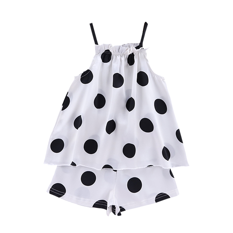 

Baby Pajamas Set Kids Girls Wave Point Pattern Sling Outfits Set Short Sleeve Blouse Tops+Shorts Sleepwear 2pcs