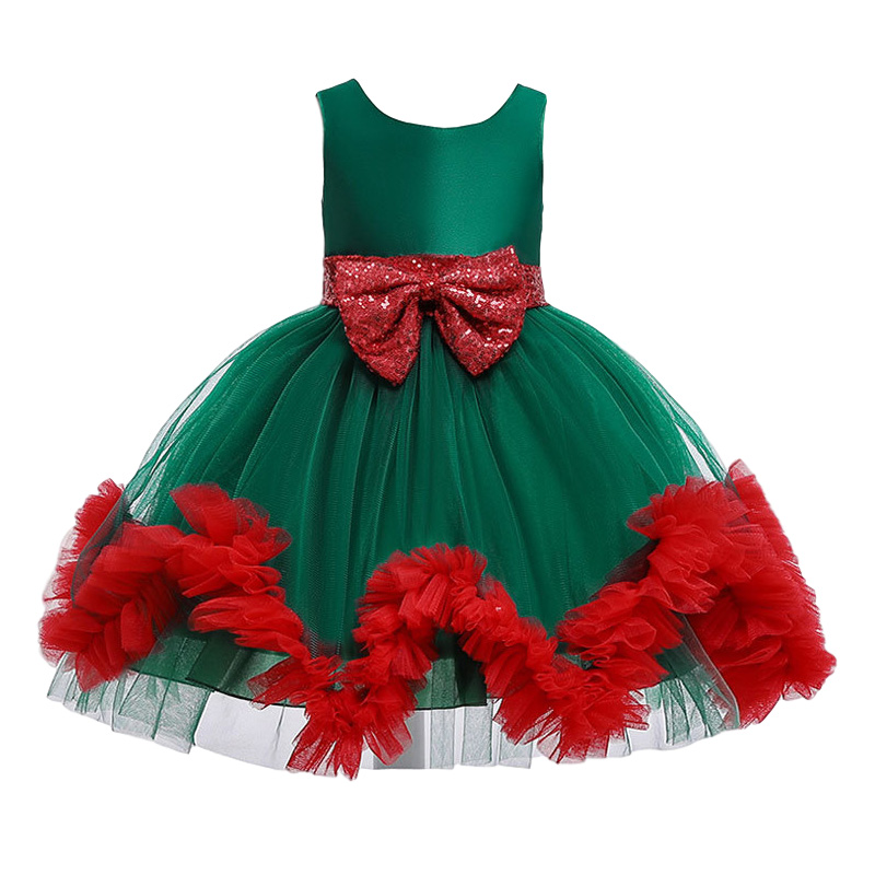 

2020 new children's dress with bow net yarn Christmas evening dress girl formal show costume girl clothes, Red