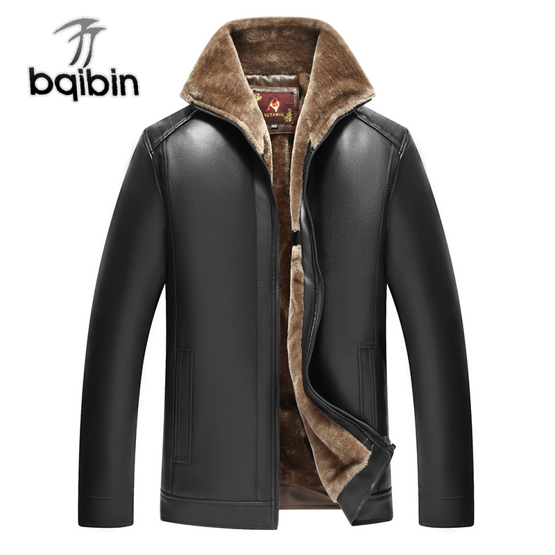 

PU Winter Men Jacket Windbreaker Warm Fleece Thick Parka Casual Male Varsity Outerwear Zipper Long Sleeve Leather Coat Overcoat, Black