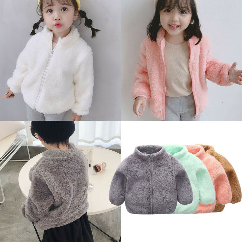 

Infant Baby Boy Girl Coat Winter Autumn Warm Pure Color Zipper Wool Coat 0-5Y Solid Simple Zipper Cute Baby Coats, Pink