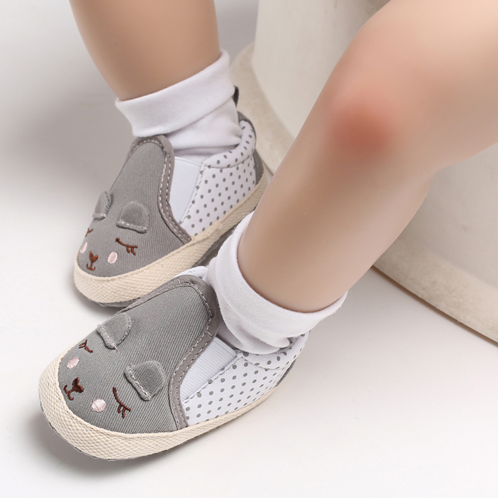 

Baby Boy Girl Soft Sole Crib Shoes Cartoon Polka Dot Canvas Shoes Toddler Sneakers Newborn to 18M, Pink