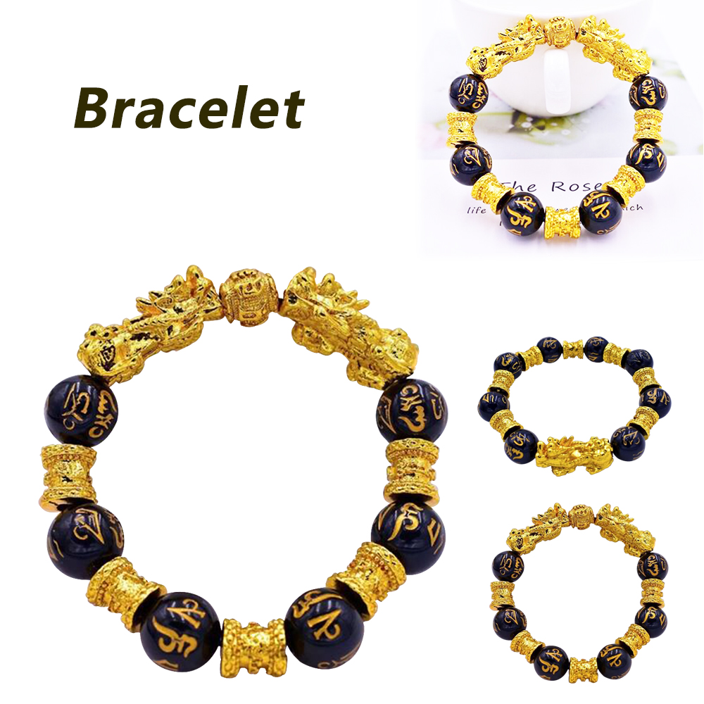 

14mm Feng Shui Black Obsidian Alloy Wealth Bracelet Quality Original Unisex 3
