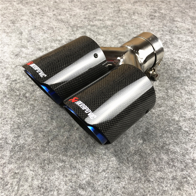 

One Piece : Akrapovic Exhaust End Pipes Auto Glossy Carbon Blue Steel Car Tail Tips for Universal Muffler