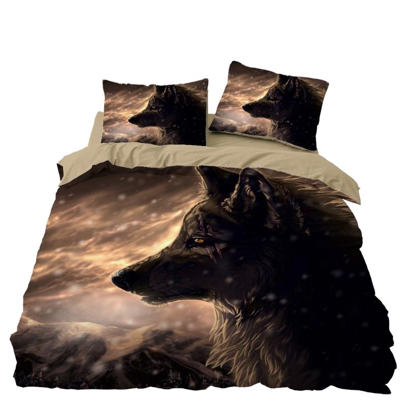 

Wolf Bedding Set Bedroom Decor Doona Quilt Cover Hypoallergenic Grey Background 1PC Duvet Cover with Pillowcase, 059