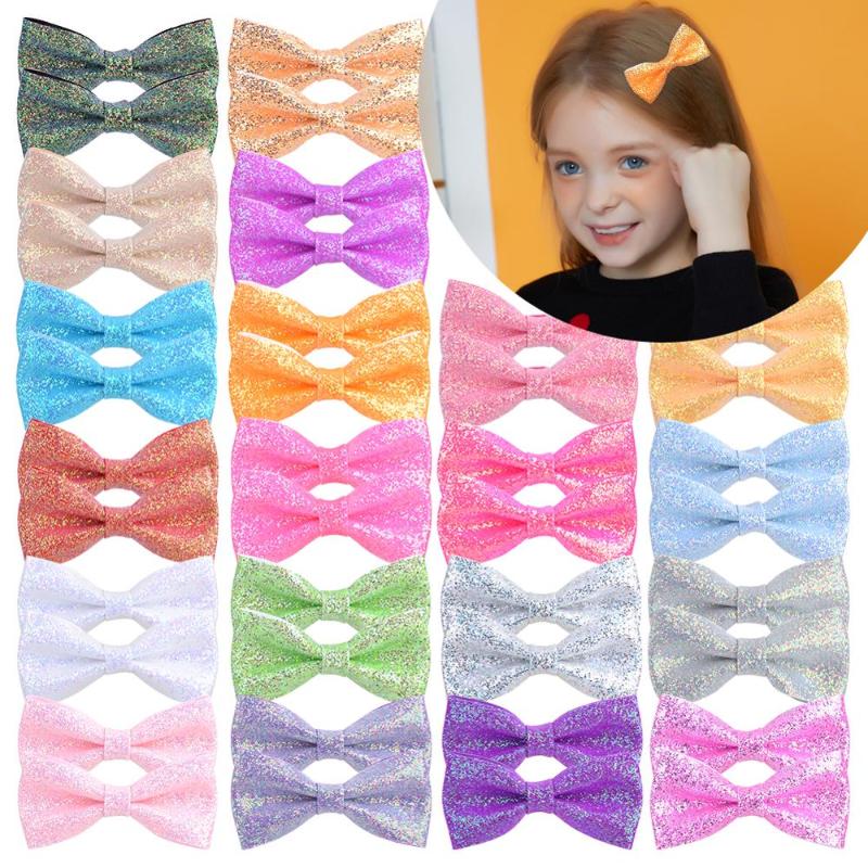 

2.7 inches Solid Glitter Hair Bows With Clip Handmade Hair Clips For Children Boutique Baby Girls Barrette Accessories, 16