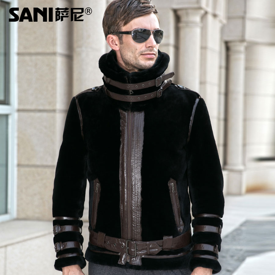 

Sheepskin Double-faced Fur Coat Fashion Real Fur Genuine natural Coats For men Winter Outerwear Motorcycle style Motorcy, Black men
