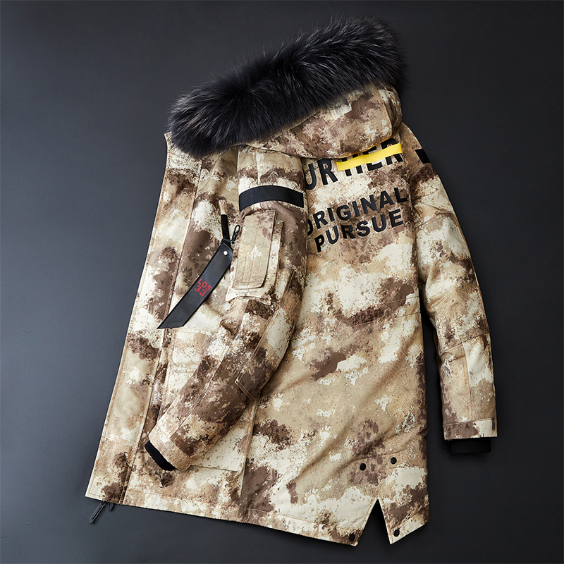 

Duck Men's Winter Coat Jacket Men Hooded Warm Camouflage Big Size Down Jackets Fur Collar 2020 DPTM002I, Yellow camouflage