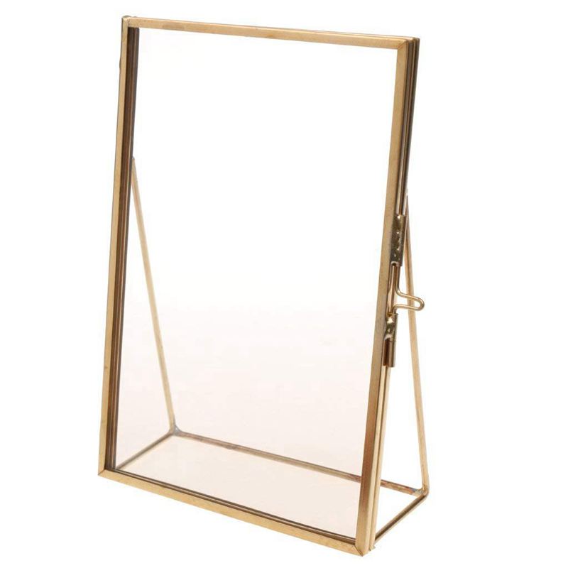 

Simple Antique Rectangular Freestanding Transparent Glass Photo Frame for Home Decoration - Gold