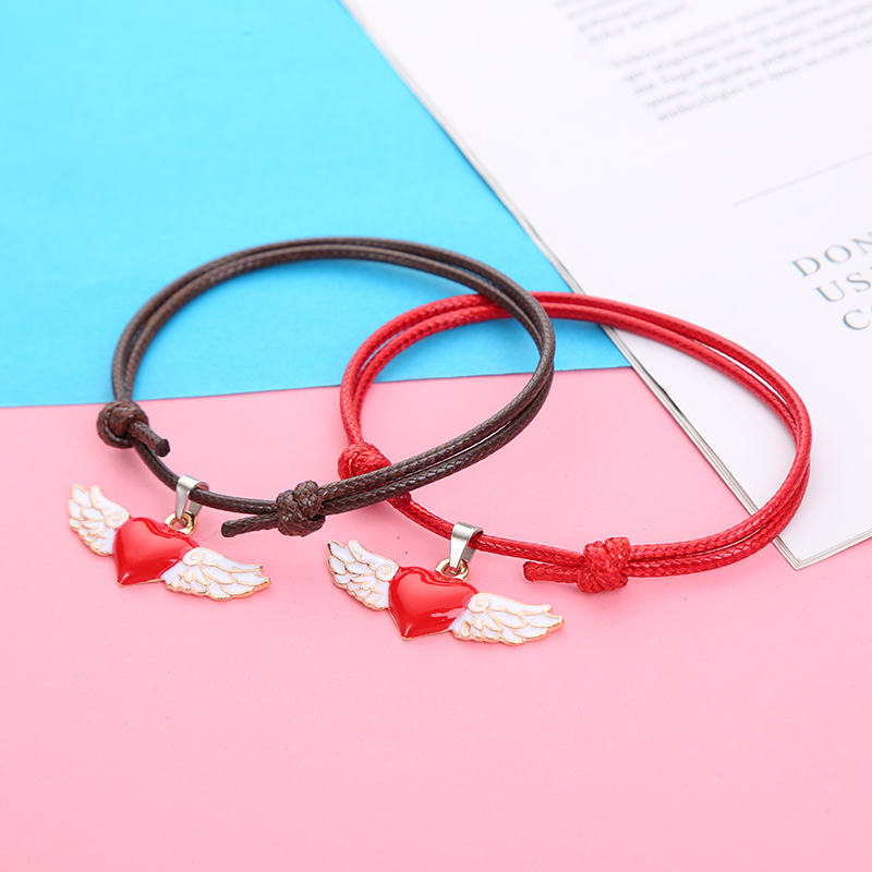 

Htzzy 2019 New Fashion Couple Bracelet Cute Heart Wing Charm Bracelets Handmade Adjustable Rope Chain Paired Bracelets Gifts