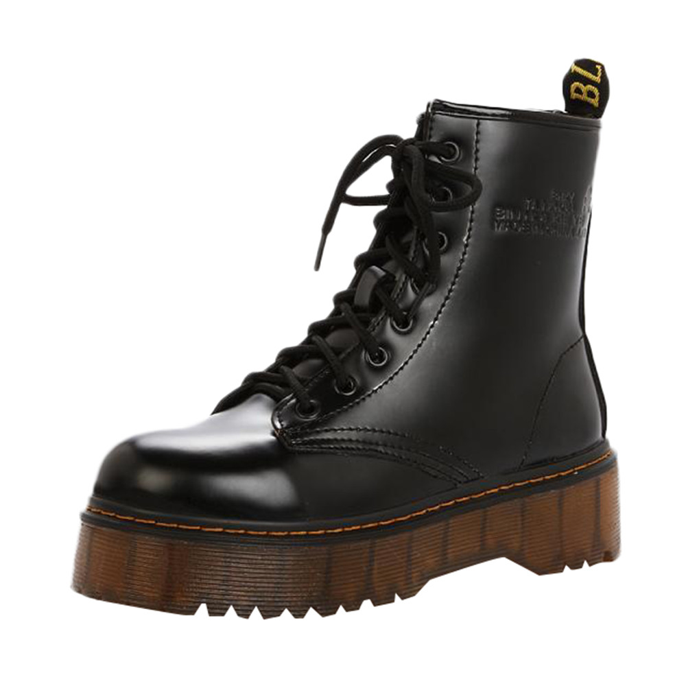 

Hot Sale-Size 35-40 Chunky Motorcycle Boots For Women Autumn 2019 3 colors Snow plus velvet Combat Boots Ladies Shoes, Black